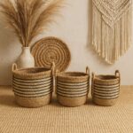 Deco basket Broza Inart set 3 pieces natural straw - Image 2