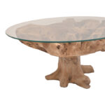 Coffee table Motive Inart natural-black solid teak wood-glass D80x45cm - Слика 4