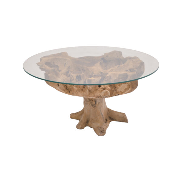 Масичка за кафе Motive Inart природно-црно цврсто тиково дрво-стакло D80x45cm