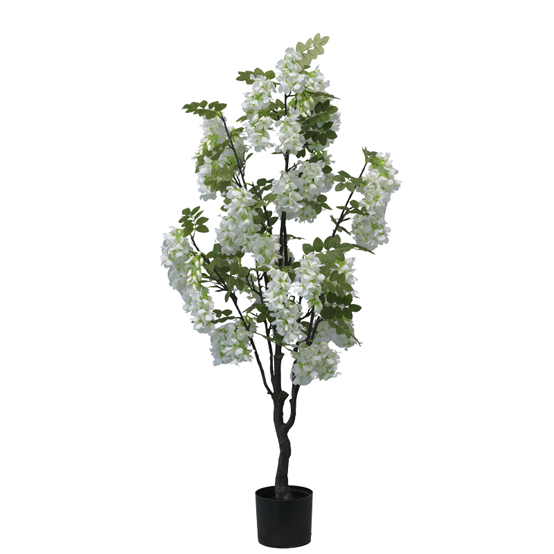 316-000025 Decorative plant Bean flowers in a pot Inart white pp H125cm - Image 1