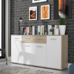 Drepen melamine buffet in white and sonoma color 162.3x34.2x81.7cm - Image 2