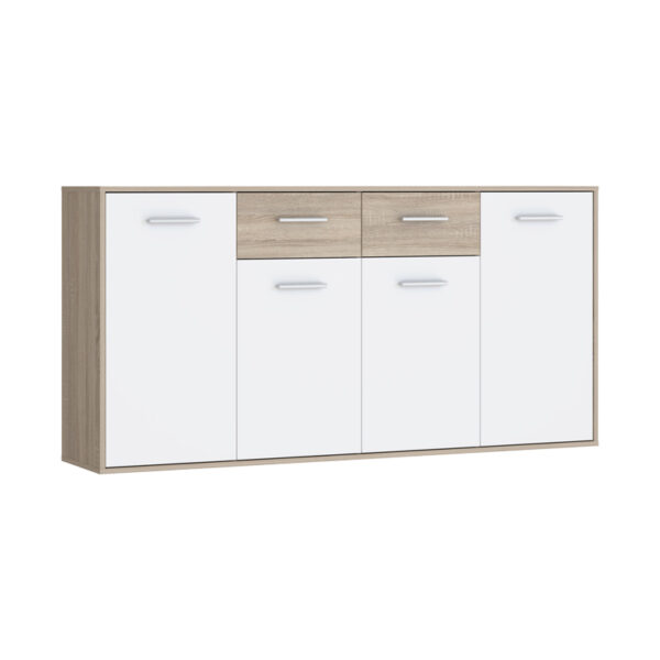 Drepen melamine buffet in white and sonoma color 162.3x34.2x81.7cm