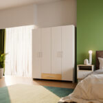 Openable four-leaf wardrobe Generiale melamine white-oak with 3 grey shelves 159x54.5x190.5cm - Слика 2