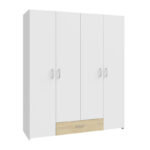 Openable four-leaf wardrobe Generiale melamine white-oak with 3 grey shelves 159x54.5x190.5cm