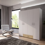 Openable four-leaf wardrobe Generiale melamine white-oak with 3 grey shelves 159x54.5x190.5cm - Слика 3