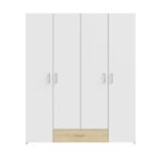 Openable four-leaf wardrobe Generiale melamine white-oak with 3 grey shelves 159x54.5x190.5cm - Слика 4