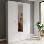 Jakrine melamine three-leaf wardrobe melamine with mirror in white with 3 grey shelves 133.2x54.2x210.5cm - Image 2