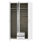 Jakrine melamine three-leaf wardrobe melamine with mirror in white with 3 grey shelves 133.2x54.2x210.5cm - Image 4