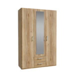 Jakrine melamine three-leaf wardrobe melamine with mirror in oak with 3 grey shelves 133.2x54.2x210.5cm
