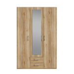 Jakrine melamine three-leaf wardrobe melamine with mirror in oak with 3 grey shelves 133.2x54.2x210.5cm - Image 3