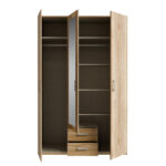 Jakrine melamine three-leaf wardrobe melamine with mirror in oak with 3 grey shelves 133.2x54.2x210.5cm - Image 4