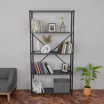 Bookcase Tikilmo anthracite melamine-black metal 88x34x180cm - Image 2