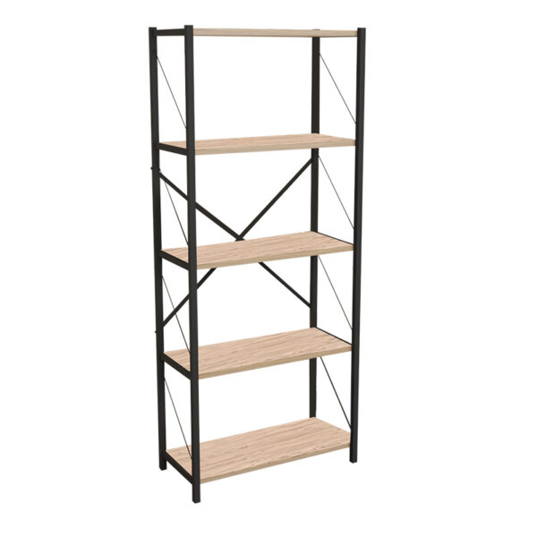 Bookcase Draizy oak melamine-black metal 63x30x150cm