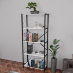 Bookcase Draizy white melamine-black metal 63x30x150cm - Слика 2