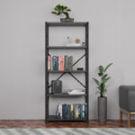 Bookcase Draizy anthracite melamine-black metal 63x30x150cm - Слика 2