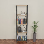 Bookcase Glase oak melamine-black metal 40x30x150cm - Image 2