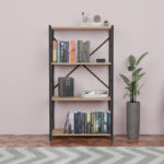 Bookcase Jackrey oak melamine-black metal 60x30x114cm - Слика 2