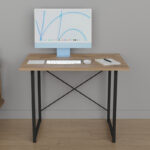 Study desk Ustando oak melamine-black metal 90x60x72cm - Слика 2