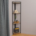 Floor corner shelf Byrk oak melamine-black metal 30x30x160cm - Слика 2