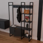 Entrance furniture Thoj anthracite melamine-black metal 120x34x180cm - Image 2