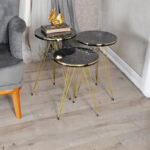 Side tables Wakmi 3 pieces set black marble melamine-gold metal - Слика 2