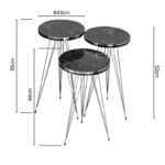 Side tables Wakmi 3 pieces set black marble melamine-gold metal - Слика 3