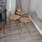 Side tables Wakmi 3 pieces set oak melamine-gold metal - Слика 2