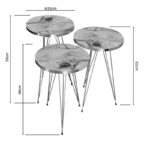 Side tables Wakmi 3 pieces set white beige marble melamine-gold metal - Слика 2