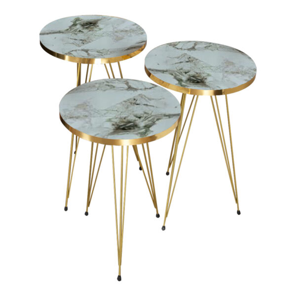 Side tables Wakmi 3 pieces set white beige marble melamine-gold metal