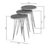 Side tables Wakmi 3 pieces set natural melamine-black metal - Image 3
