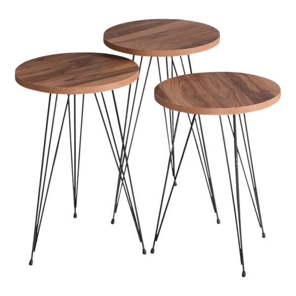 Side tables Wakmi 3 pieces set natural melamine-black metal