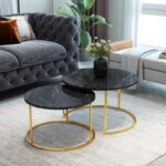 Coffee tables Solme set 2pcs black marble melamine-gold metal - Image 2
