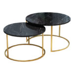 Coffee tables Solme set 2pcs black marble melamine-gold metal