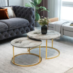 Coffee tables Solme set 2pcs white marble melamine-gold metal - Image 2