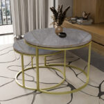 Coffee tables Solme set 2pcs grey marble melamine-gold metal - Image 2