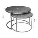 Coffee tables Solme set 2pcs grey marble melamine-gold metal - Image 3