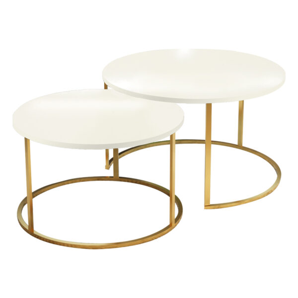 Solme coffee table set of 2 pieces ecru melamine-gold metal