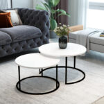 Coffee tables Solme set 2pcs white melamine-black metal - Image 2