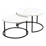 Coffee tables Solme set 2pcs white melamine-black metal