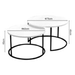 Coffee tables Solme set 2pcs white melamine-black metal - Image 3