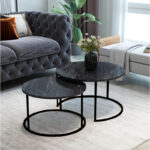 Coffee tables Solme set 2pcs marble black melamine-black metal - Слика 2