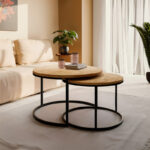 Coffee tables Solme set 2pcs natural melamine-black metal - Image 2