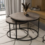 Coffee tables Solme set 2pcs grey marble melamine-black metal - Слика 2