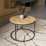 Coffee table Drion oak melamine-black metal D60x40cm - Слика 3