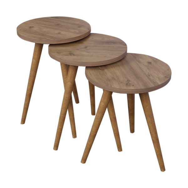 Side tables Perjene set of 3 melamine and wood in a natural shade