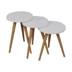 Side tables Perjene set of 3 pieces melamine in white shade and wooden legs - Image 2