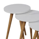 Side tables Perjene set of 3 pieces melamine in white shade and wooden legs - Image 3