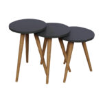 Side tables Perjene set of 3 pieces melamine in anthracite shade and wooden legs - Слика 2