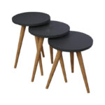 Side tables Perjene set of 3 pieces melamine in anthracite shade and wooden legs
