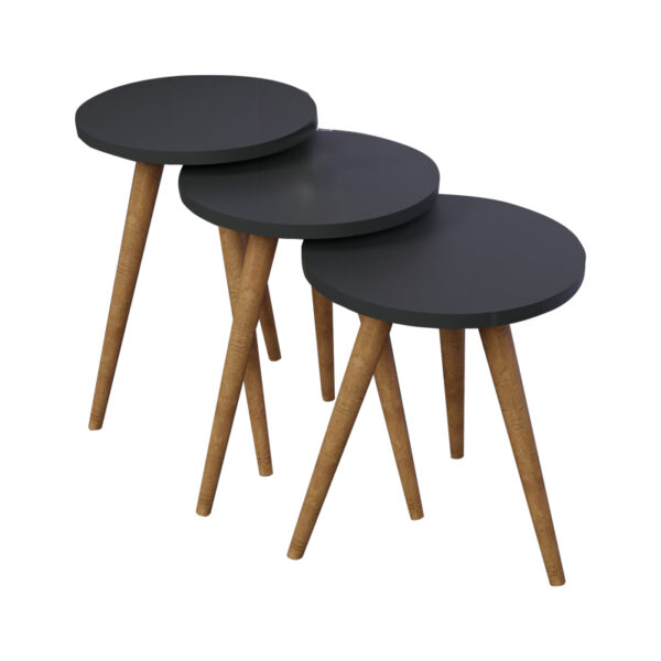 Side tables Perjene set of 3 pieces melamine in anthracite shade and wooden legs